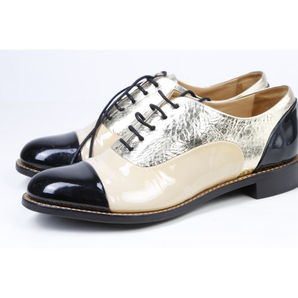 The Office OF Angela Scott Oxfords 38.5 Mr Colin Patent Nude Metallic Leather - Picture 2 of 16